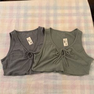 Aeropostale Ribbed Crop Tops - Gray and Sage